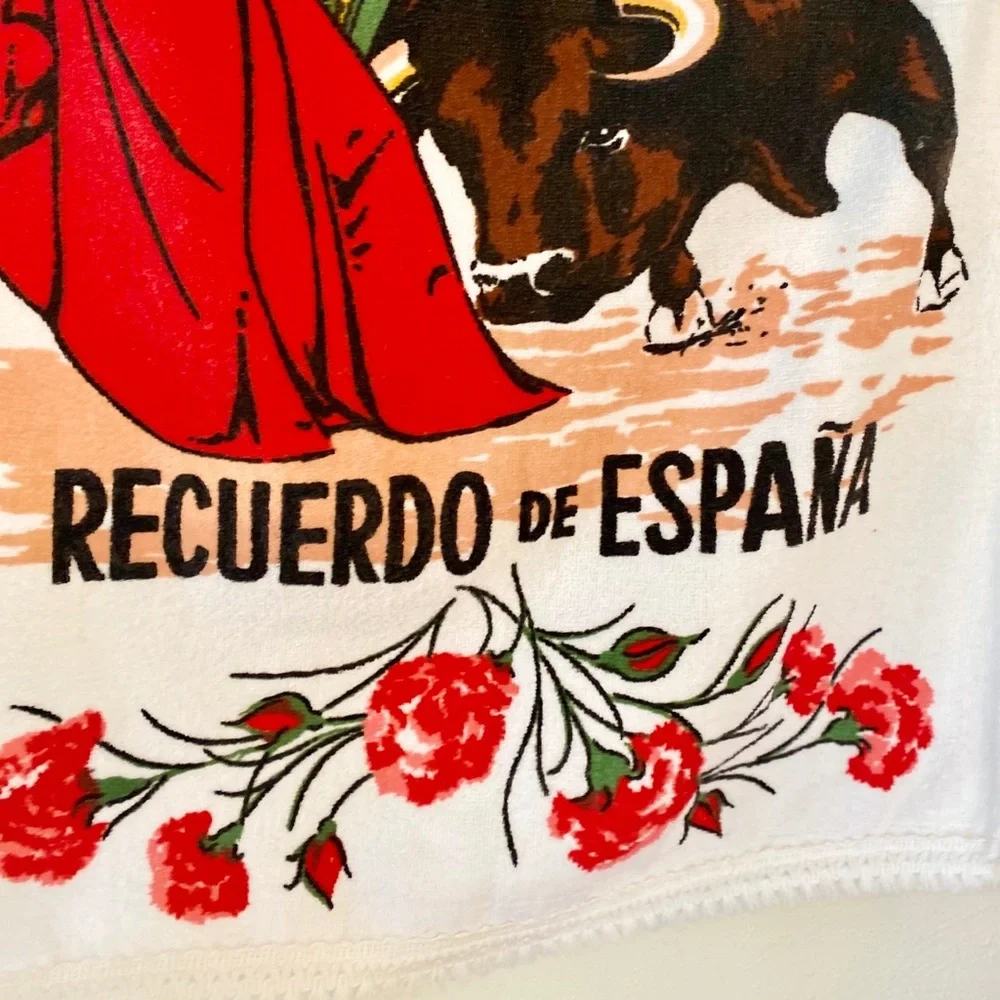 💃 Vntg Mid Century Spanish Matador Towel Fringed